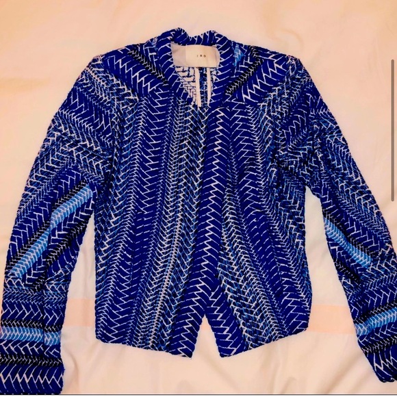 IRO Paris Osaka Blue Wool Blend Jacket Size 2 Textured Cocoon - Picture 5 of 9